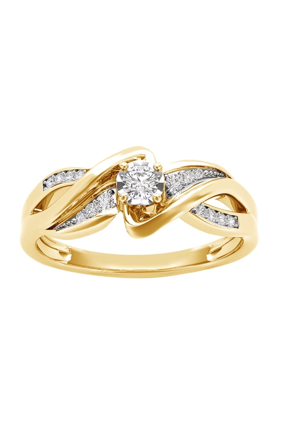 White Natural Diamond Crossover Bypass Ring in 14k Yellow Gold