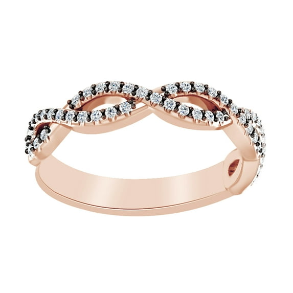 AFFY White Natural Diamond Crossover Engagement Band Ring In 14K Solid Rose Gold (0.2 Ct), Ring Size-14
