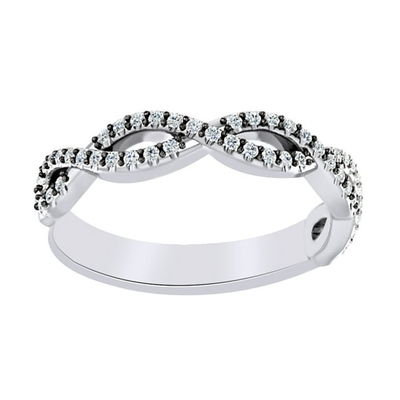 AFFY White Natural Diamond Crossover Engagement Band Ring In 14K Solid White Gold (0.2 Ct), Ring Size-5.5