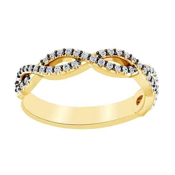AFFY White Natural Diamond Crossover Engagement Band Ring In 14K Solid Yellow Gold (0.2 Ct), Ring Size-12