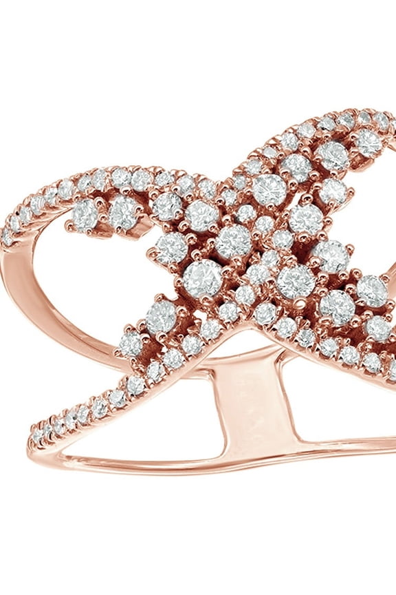 White Natural Diamond Crossover Open Ring in 10k Rose Gold