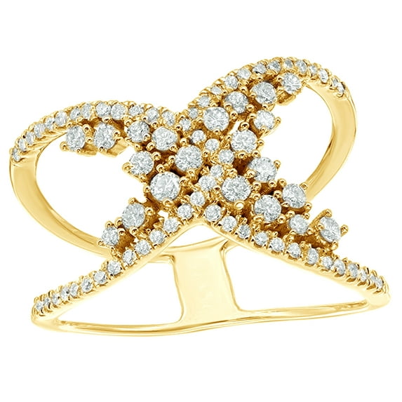 AFFY White Natural Diamond Crossover Open Ring in 10k Yellow Gold