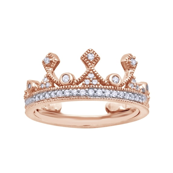 AFFY White Natural Diamond Crown Ring In Solid Gold (