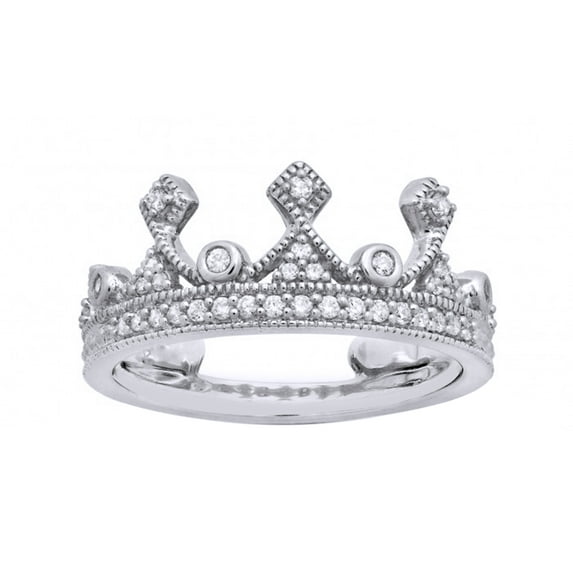 AFFY White Natural Diamond Crown Ring In Solid Gold (