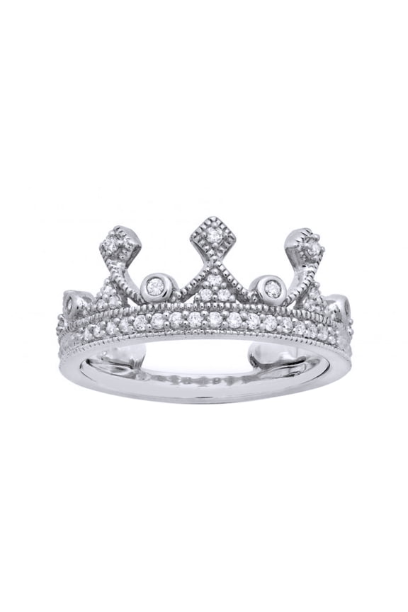 White Natural Diamond Crown Ring In Solid Gold (