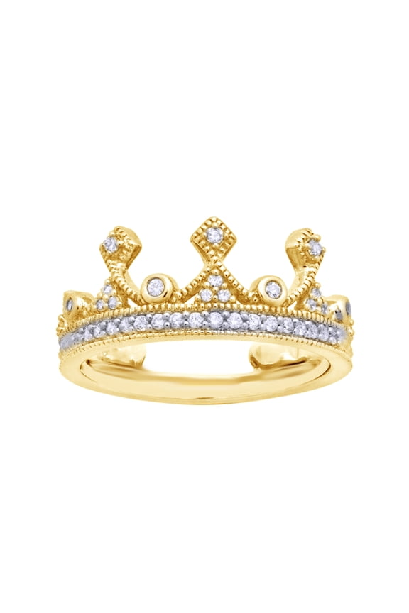 White Natural Diamond Crown Ring In Solid Gold (