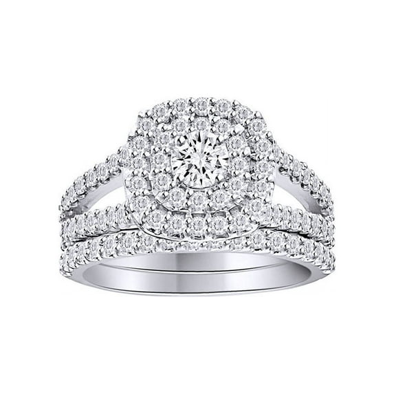 AFFY White Natural Diamond Cushion Halo Ring Set In 10k White Gold (1.1 Cttw)