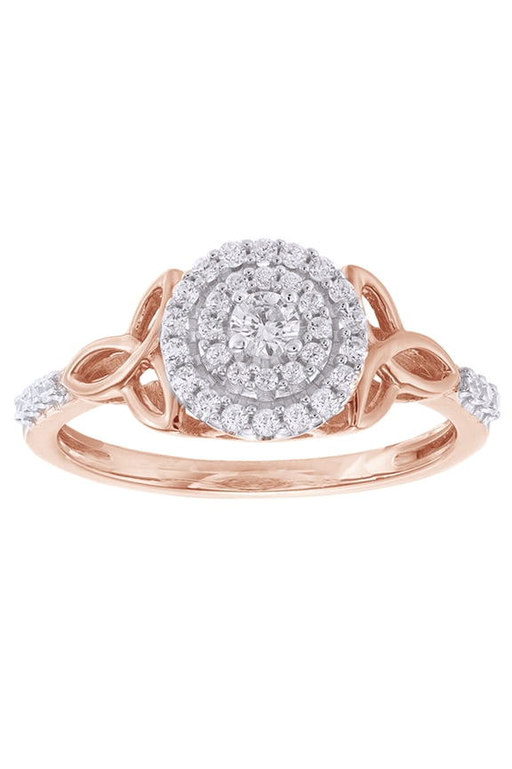 White Natural Diamond Double Frame Celtic Knot Ring in 10k Rose Gold