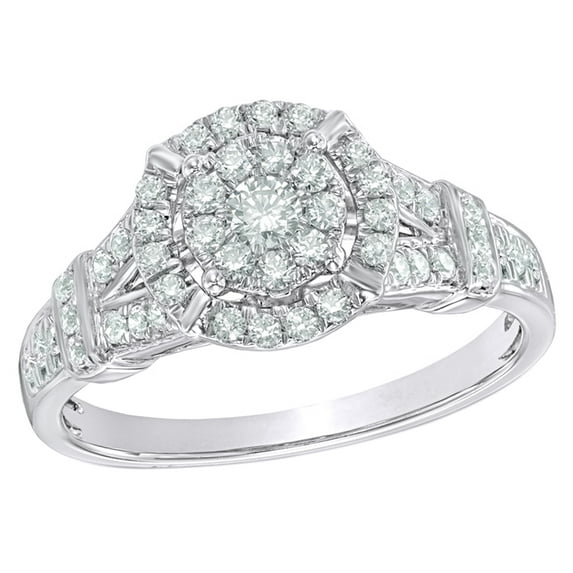 AFFY White Natural Diamond Double Frame Engagement Ring in 10k White Gold