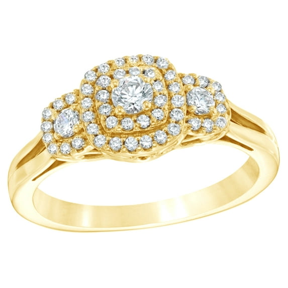 White Natural Diamond Double Frame Engagement Ring in 10k Yellow Gold