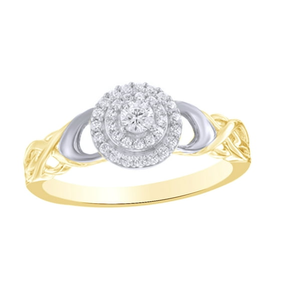 White Natural Diamond Double Frame Loose Braid Shank Promise Ring in 10k Yellow Gold (0.25 Cttw)