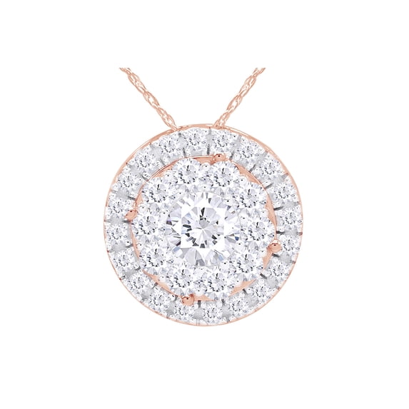 AFFY White Natural Diamond Double Frame Pendant Necklace In 14K Solid Rose Gold (1 Ct)