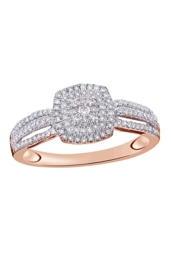 White Natural Diamond Double Frame Split Shank Engagement Ring in 10k Rose Gold