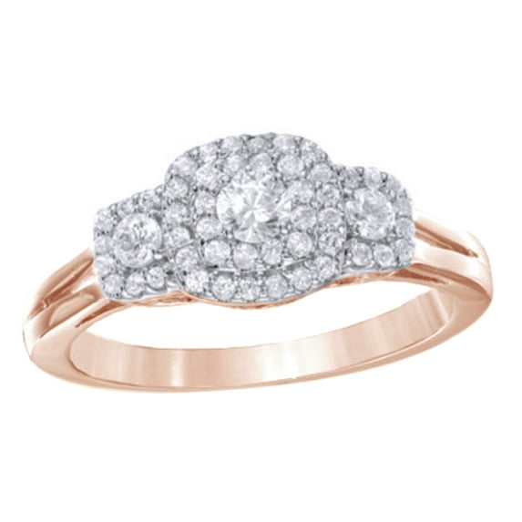 AFFY White Natural Diamond Double Frame Three-Stone Ring In 10k Rose Gold (0.5 Cttw)