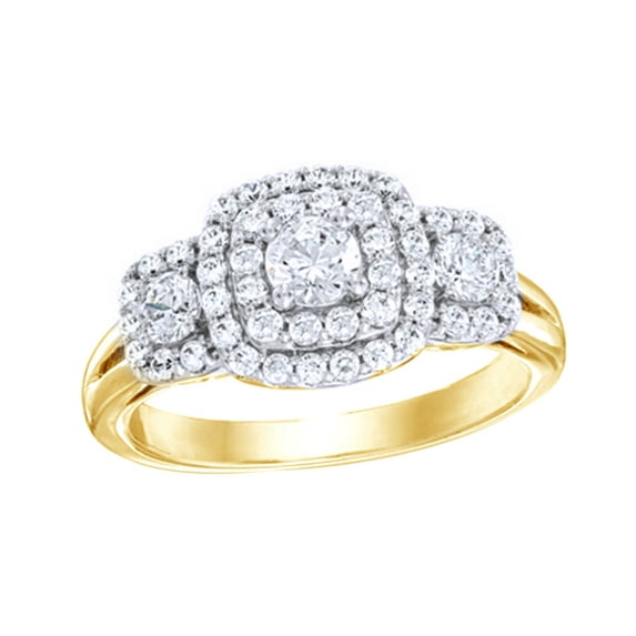 AFFY White Natural Diamond Double Frame Three-Stone Ring In 10k Yellow Gold (1 Cttw)