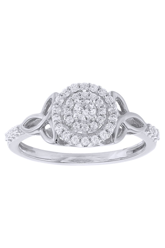 White Natural Diamond Double Frame Trinity Celtic Knot Ring in 10k Solid Gold