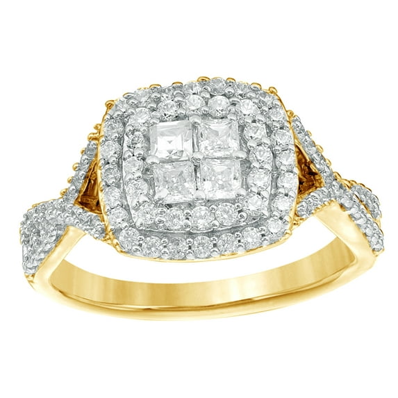 White Natural Diamond Double Frame Twist Engagement Ring in 10k Yellow Gold (0.75 cttw)