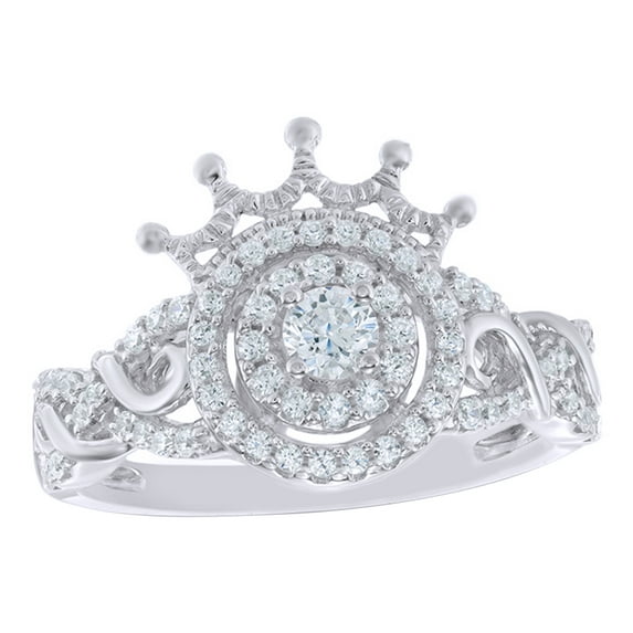 AFFY White Natural Diamond Double Frame Vintage Style Woven Crown Ring in 10k White Gold By