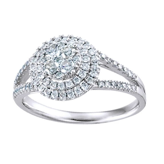AFFY White Natural Diamond Double Halo Engagement Band Ring 14K Solid White Gold (0.62 Ct)