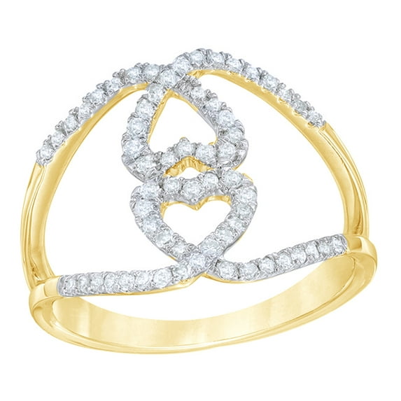 AFFY White Natural Diamond Double Heart Loop Ring in 10k Yellow Gold