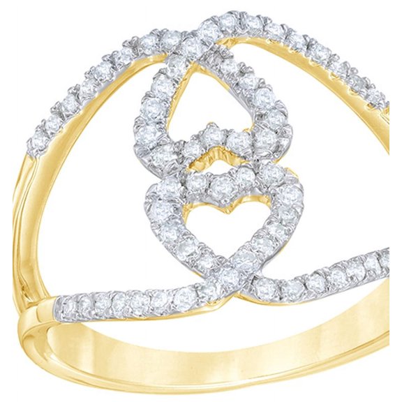AFFY White Natural Diamond Double Heart Loop Ring in 10k Yellow Gold