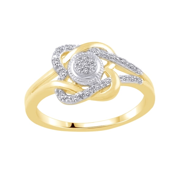 AFFY White Natural Diamond Double Loop Heart Promise Ring in 10k Yellow Gold