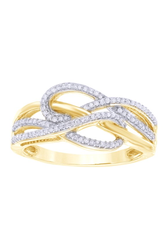 White Natural Diamond Double Loop Ring in 10k Yellow Gold
