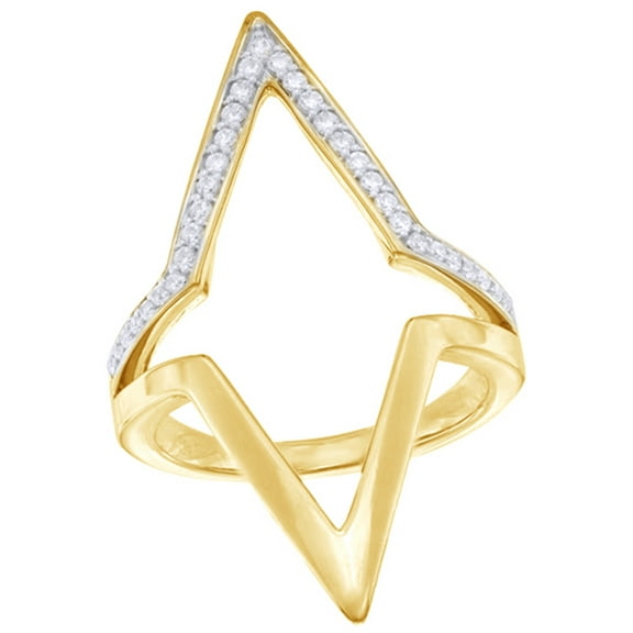 AFFY White Natural Diamond Double Point Geometric-Shape Ring in 10k Yellow Gold