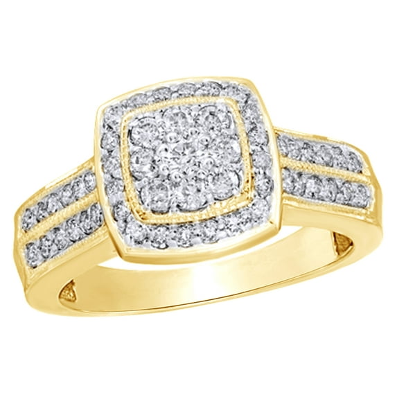 AFFY White Natural Diamond Double Row Engagement Ring in 10k Yellow Gold (0.62 Cttw)