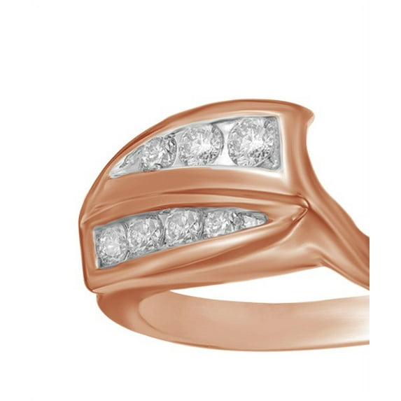 AFFY White Natural Diamond Double Row Solitaire Enhancer Guard Ring in 14k Rose Gold (1/3 Cttw)