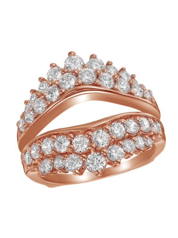 White Natural Diamond Double Row Solitaire Enhancer Guard Ring in 14k Rose Gold (2 Cttw)