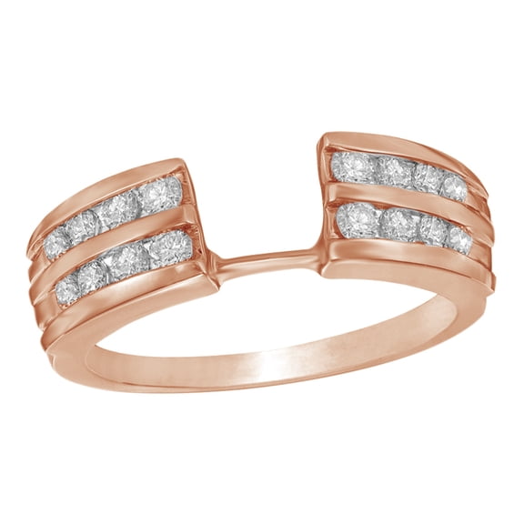 White Natural Diamond Double Row Solitaire Enhancer Guard Ring in 14k Rose Gold (3/8 Cttw)
