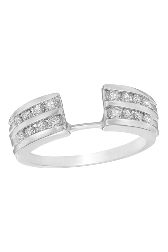 White Natural Diamond Double Row Solitaire Enhancer Guard Ring in 14k White Gold (3/8 Cttw)
