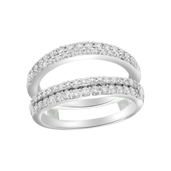 AFFY White Natural Diamond Double Row Solitaire Enhancer Ring in 14k White Gold (1 Cttw)