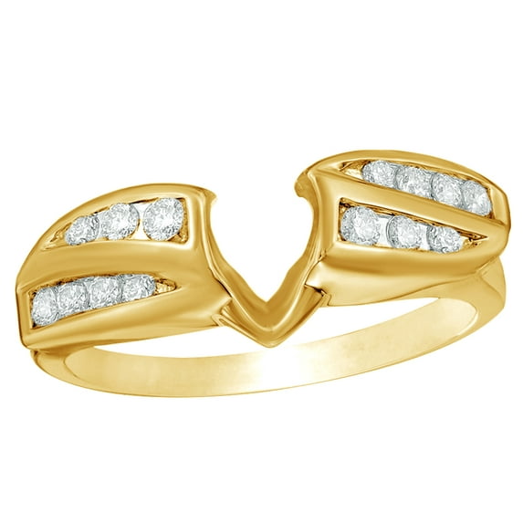 White Natural Diamond Double Row Solitaire Enhancer Ring in 14k Yellow Gold (0.33 Cttw)