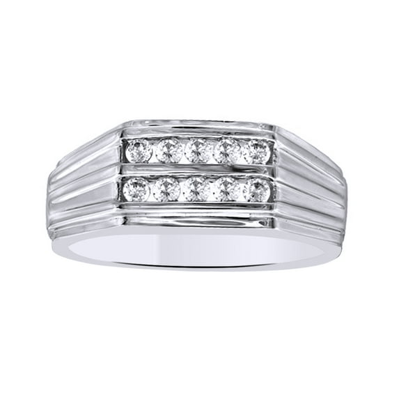 AFFY White Natural Diamond Double Row Wedding Band In Solid Gold (0.5 Cttw)