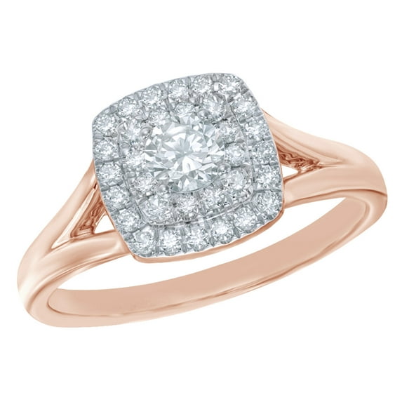 AFFY White Natural Diamond Double Square Frame Engagement Ring in 10k Rose Gold (0.5 Cttw) By