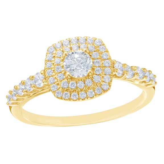 AFFY White Natural Diamond Double Square Frame Engagement Ring in 10k Yellow Gold (0.62 Cttw)