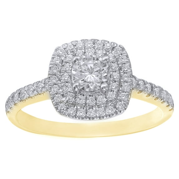 AFFY White Natural Diamond Double Square Frame Engagement Ring in 14K Yellow Gold (0.75 cttw)