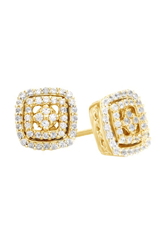 White Natural Diamond Double Square Stud Earrings In 14K Yellow Gold Over Sterling Silver (0.33 Ct)