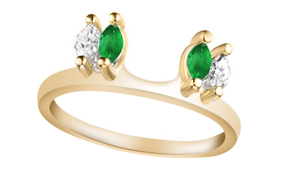 White Natural Diamond Emerald Enhancer Guard Wrap Wedding Ring