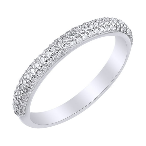 AFFY White Natural Diamond Engagement Band Ring in 14k White Gold (0.38 Cttw) Ring Size : 7