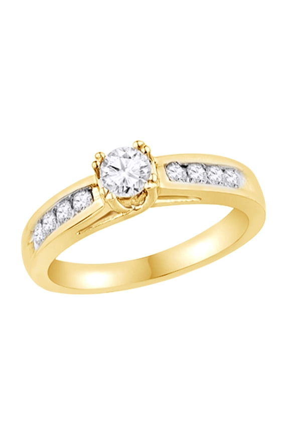 White Natural Diamond Engagement Ring in 10k Yellow Gold