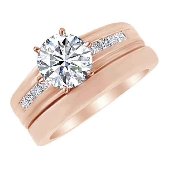 AFFY White Natural Diamond Engagement Ring in 14k Rose Gold (0.25 Cttw) Ring Size : 5