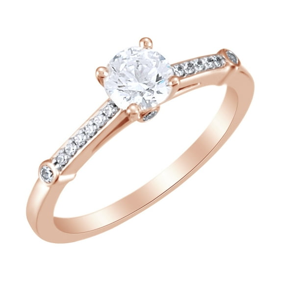 AFFY White Natural Diamond Engagement Solitaire Ring in 14k Rose Gold (0.63 Cttw) Ring Size : 7