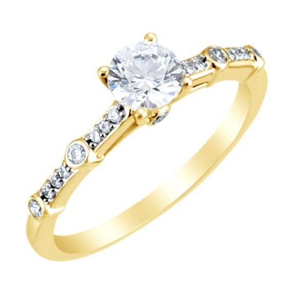 AFFY White Natural Diamond Engagement Solitaire Ring in 14k Yellow Gold (0.63 Ct) Ring Size : 10