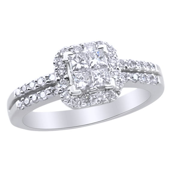 AFFY White Natural Diamond Engagement Square Cluster Ring in 14k White Gold (0.75 Cttw) Ring Size : 12
