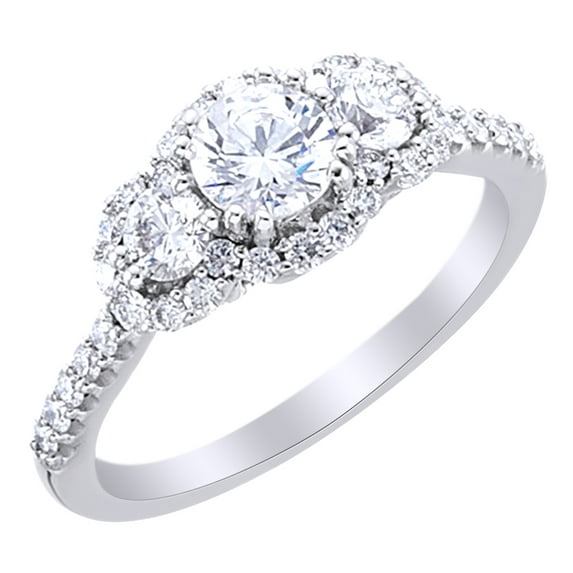 AFFY White Natural Diamond Engagement Three Stone Ring in 14k White Gold (1 Cttw) Ring Size : 12.5