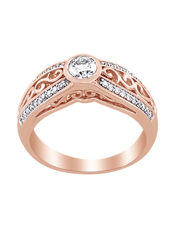 White Natural Diamond Engagement Two Tone Ring in 14k Rose Gold (0.5 Cttw) Ring Size : 9