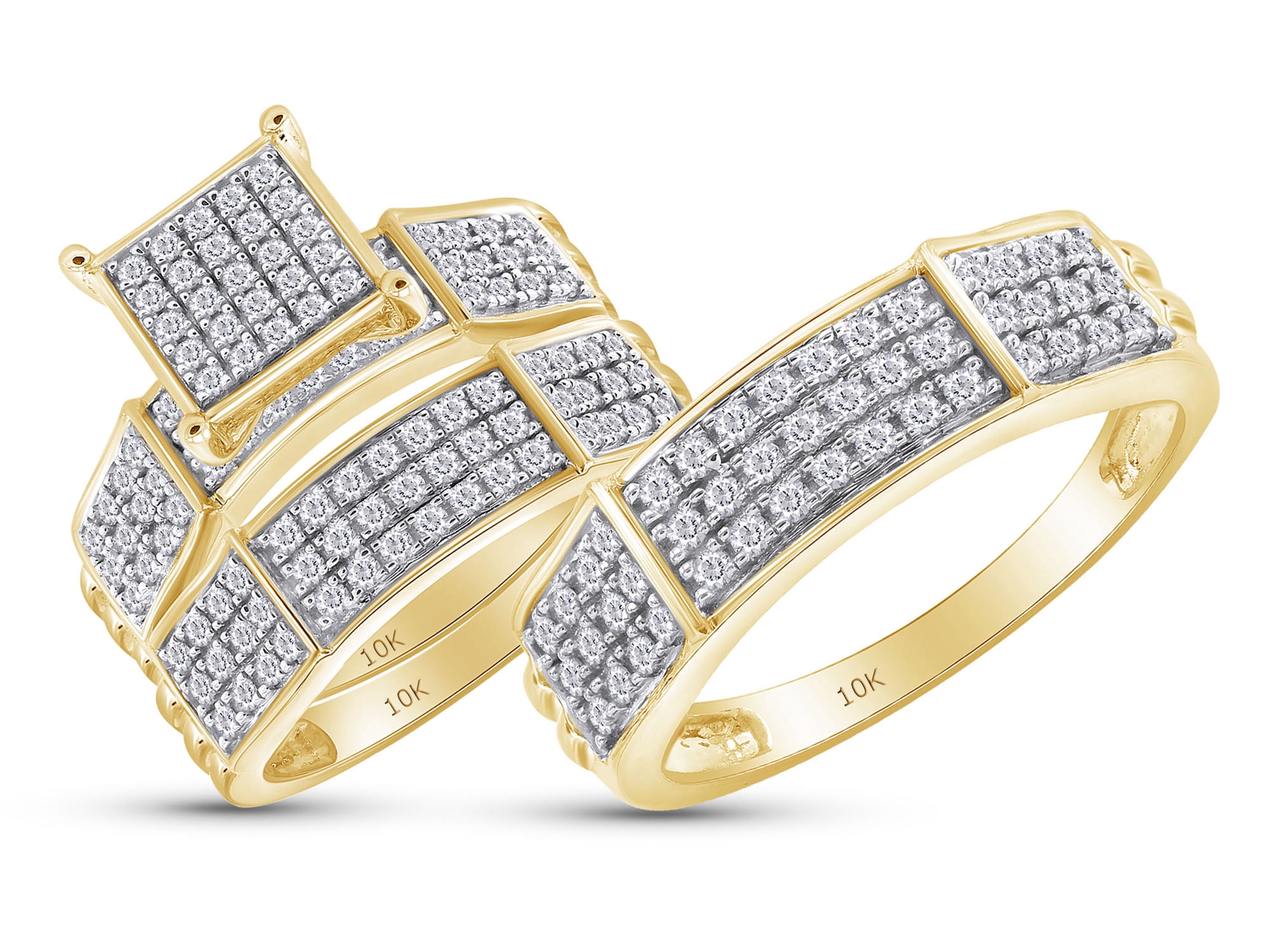 AFFY White Natural Diamond Engagement & Wedding Trio Bridal Ring Set In AFFY White Natural Diamond Engagement & Wedding Trio Bridal Ring Set In